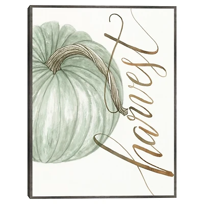 Green Harvest Pumpkin Framed Canvas Art Print