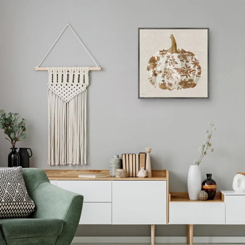 Brown Floral Pumpkin Framed Canvas Art Print