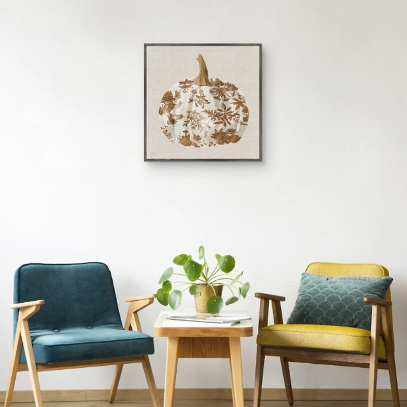 Brown Floral Pumpkin Framed Canvas Art Print