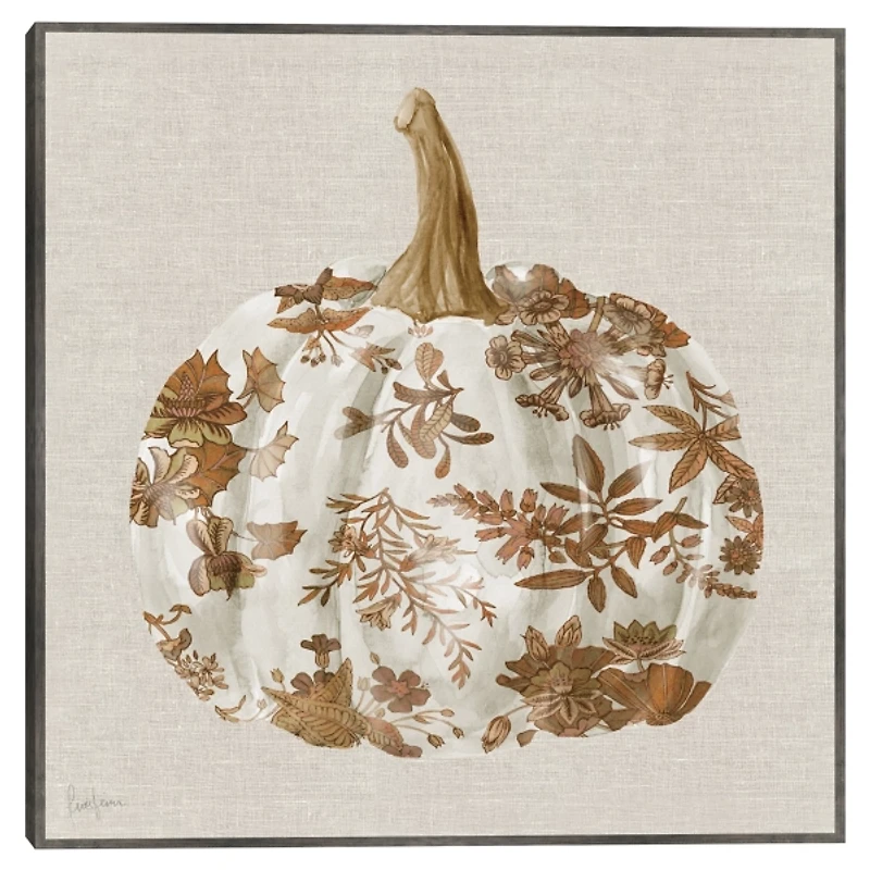 Brown Floral Pumpkin Framed Canvas Art Print