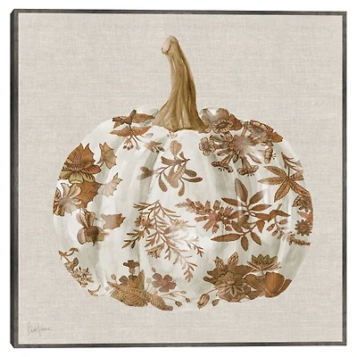Brown Floral Pumpkin Framed Canvas Art Print