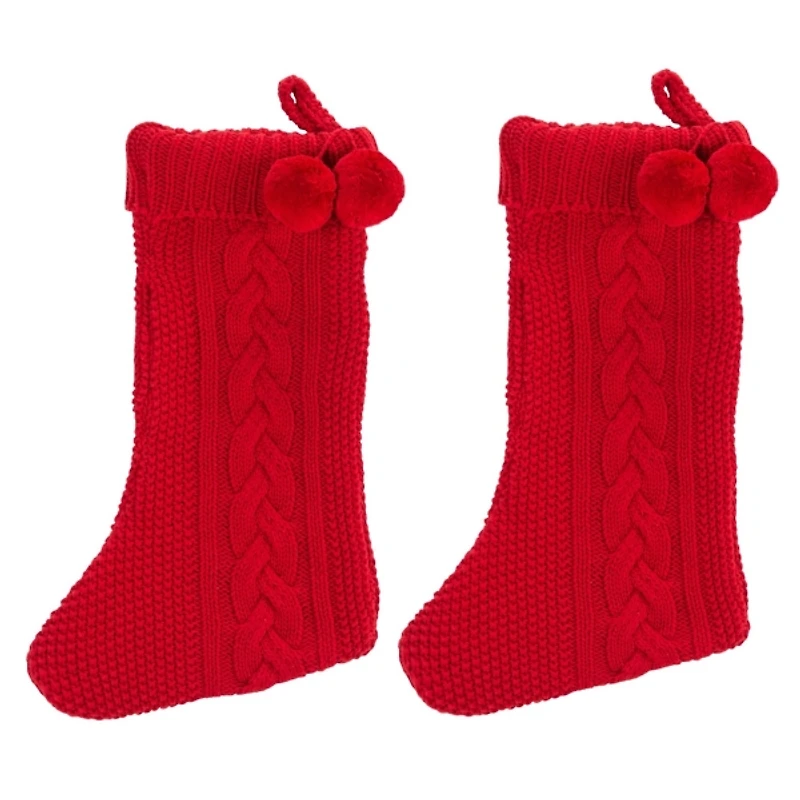 Red Cable Knit Nutmeg Stockings, Set of 2