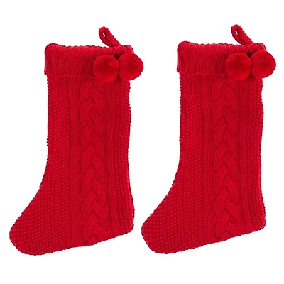 Red Cable Knit Nutmeg Stockings, Set of 2