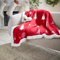 Red Christmas Cedar Sherpa Throw