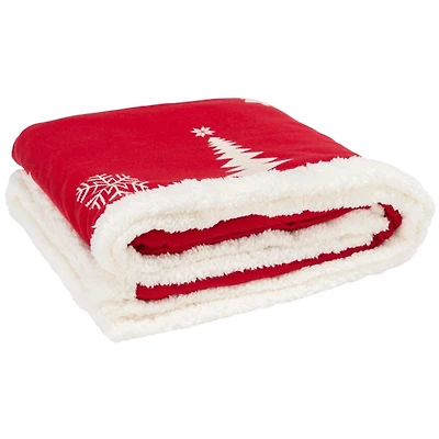 Red Christmas Cedar Sherpa Throw