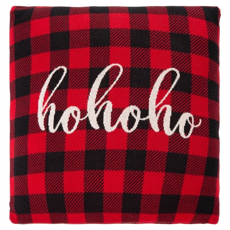 Red Plaid Ho Ho Ho Christmas Pillow