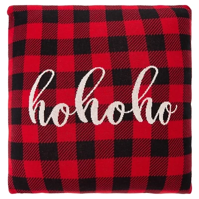 Red Plaid Ho Ho Ho Christmas Pillow