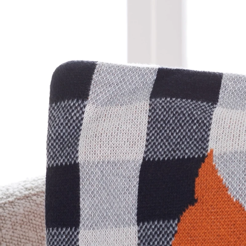 Black Plaid Hello Fall Orange Leaf Pillow