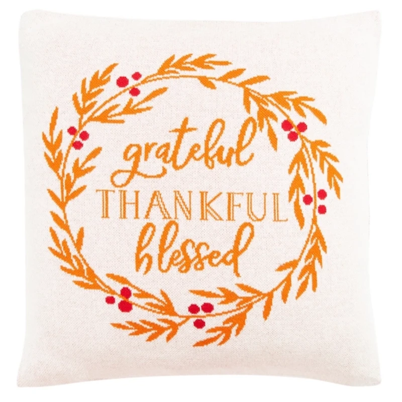 Grateful Thankful Blessed Wreath Fall Pillow