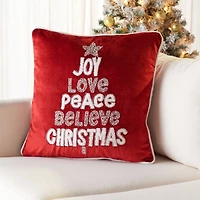 Red Joy Love Peace Christmas Pillow