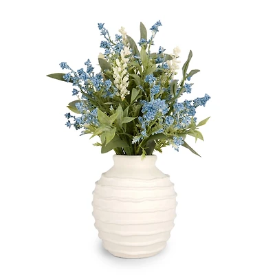 Blue Wildflower Arrangement in White Vase