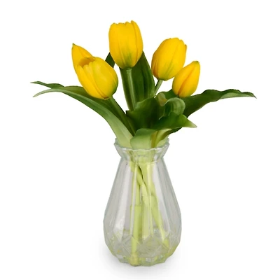 Yellow Tulip Glass Vase Arrangement