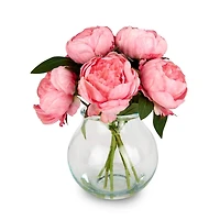 Pink Peony Glass Vase Arrangement