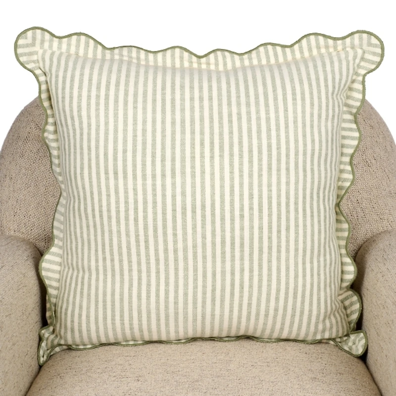 Green Stripe Scalloped Pillow