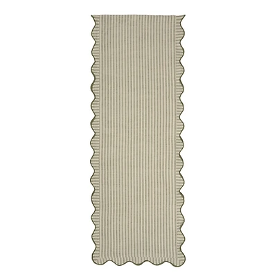 Green Stripe Scalloped Table Runner