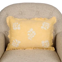 Yellow Embroidered Floral Lumbar Pillow