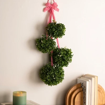 Pink Velvet Bow Boxwood Swag