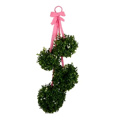 Pink Velvet Bow Boxwood Swag