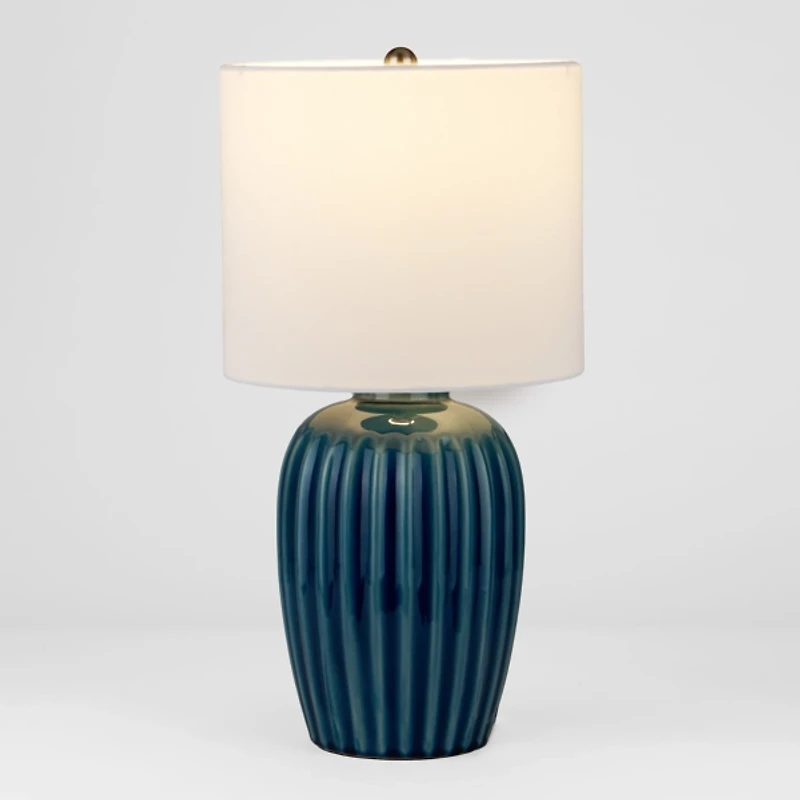 Blue Ribbed Ceramic Table Lamp