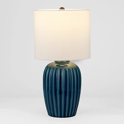 Blue Ribbed Ceramic Table Lamp