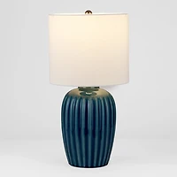 Blue Ribbed Ceramic Table Lamp