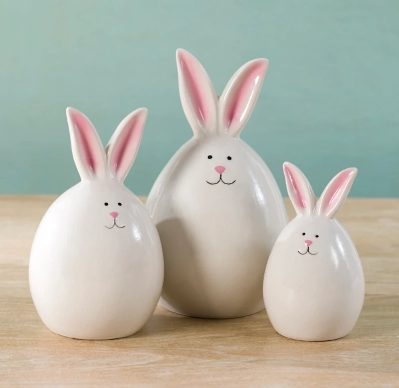 White Ceramic Bunny Figurines, Set of 3