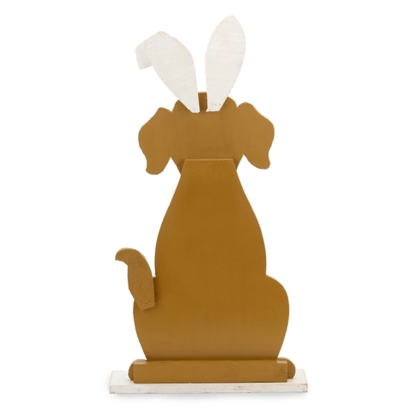 Wooden Dog with Bunny Ears Easter Porch Statue