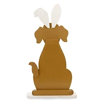 Wooden Dog with Bunny Ears Easter Porch Statue