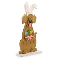 Wooden Dog with Bunny Ears Easter Porch Statue