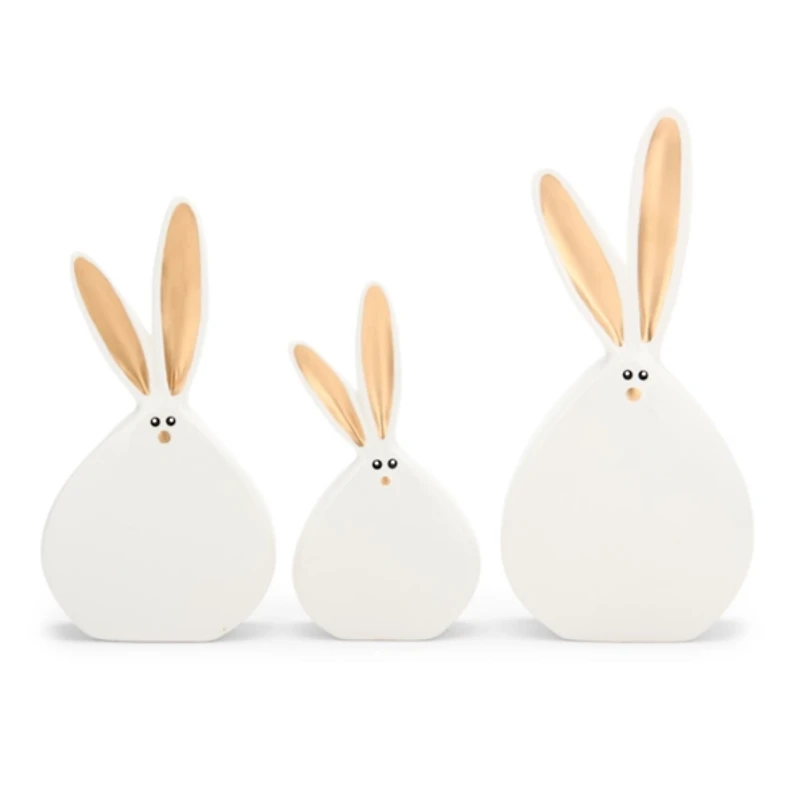 Ceramic Bunny Figurines with Gold Ears, Set of 3
