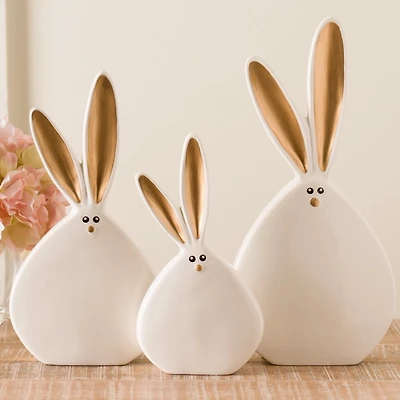 Ceramic Bunny Figurines with Gold Ears, Set of 3