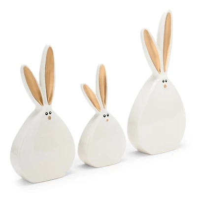 Ceramic Bunny Figurines with Gold Ears, Set of 3