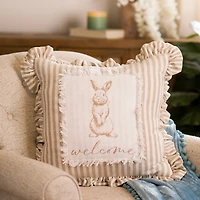 Striped Welcome Bunny Ruffle Pillow