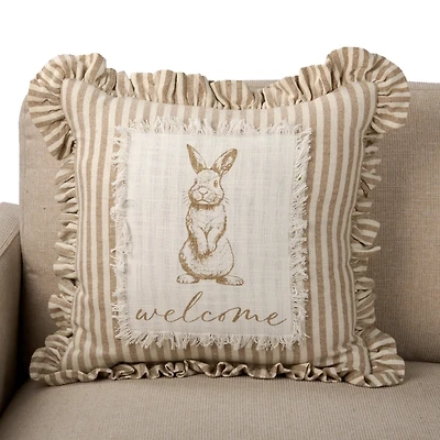 Striped Welcome Bunny Ruffle Pillow
