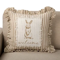 Striped Welcome Bunny Ruffle Pillow