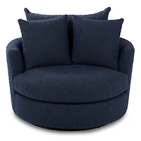 Round Navy Blue Boucle Swivel Accent Chair