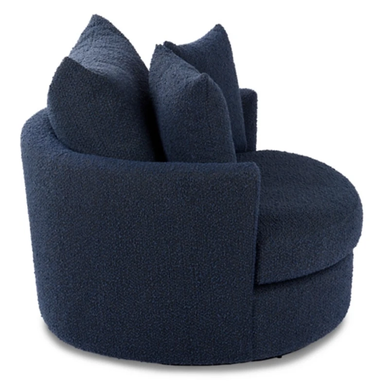 Round Navy Blue Boucle Swivel Accent Chair