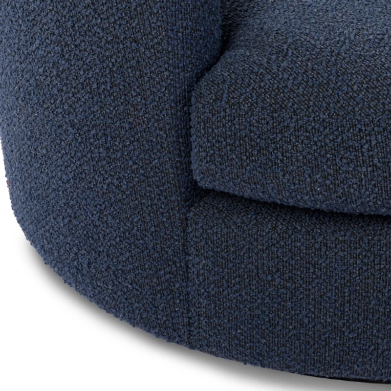 Round Navy Blue Boucle Swivel Accent Chair