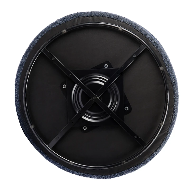 Round Navy Blue Boucle Swivel Accent Chair