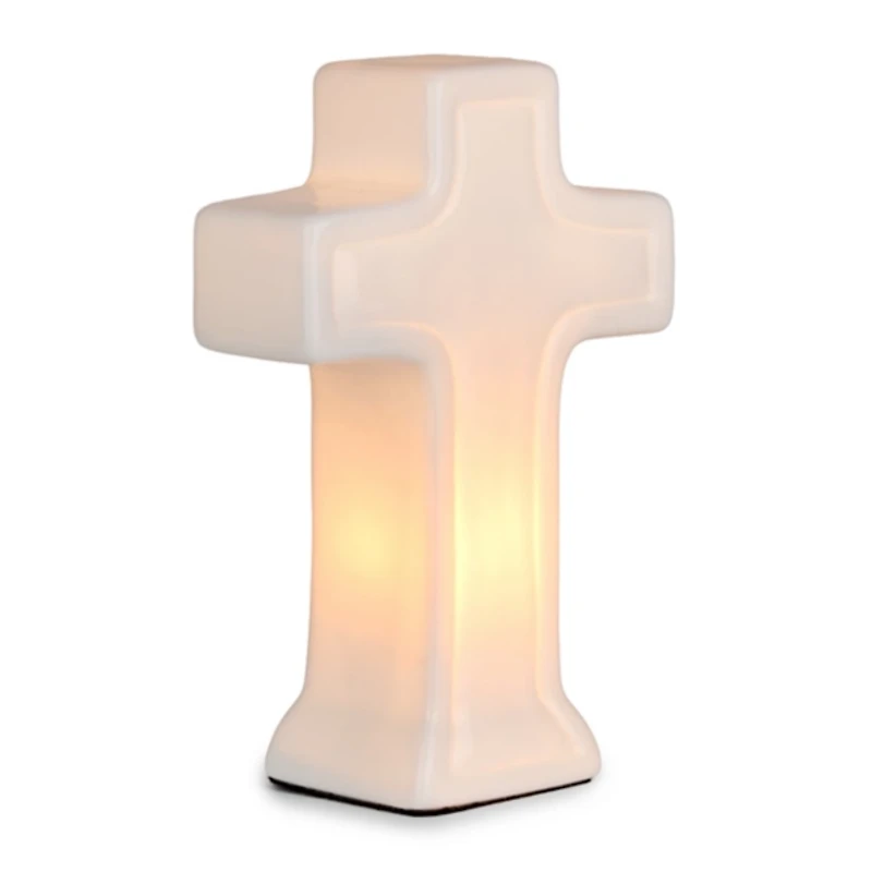 Ivory Ceramic Cross Tabletop Night Light