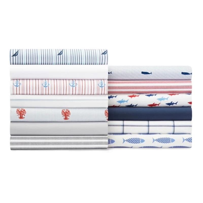 Blue Whale Stripe Cotton 4-pc. Queen Sheet Set
