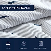 Blue Whale Stripe Cotton 4-pc. King Sheet Set