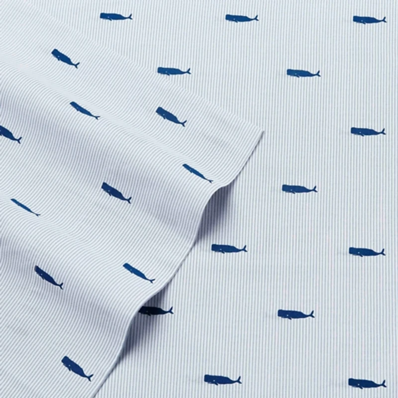 Blue Whale Stripe Cotton 4-pc. King Sheet Set