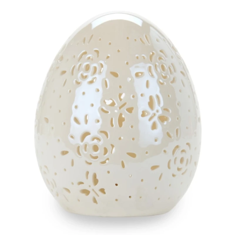 LED Yellow Ceramic Egg Statue, 5 in.