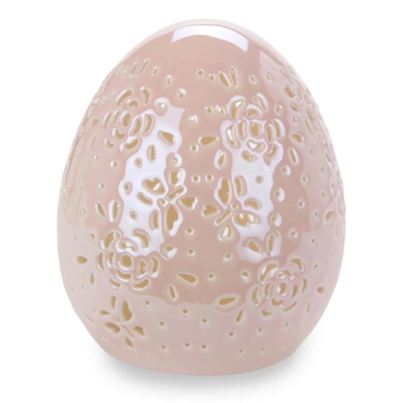 LED Pink Ceramic Egg Statue, 5 in.
