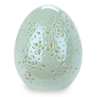 LED Green Ceramic Egg Statue, 5 in.