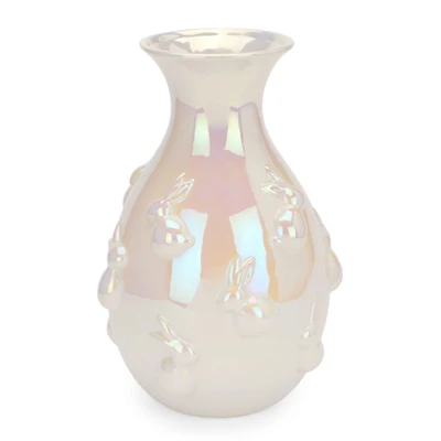 Pearl White Bunnies Ceramic Vase