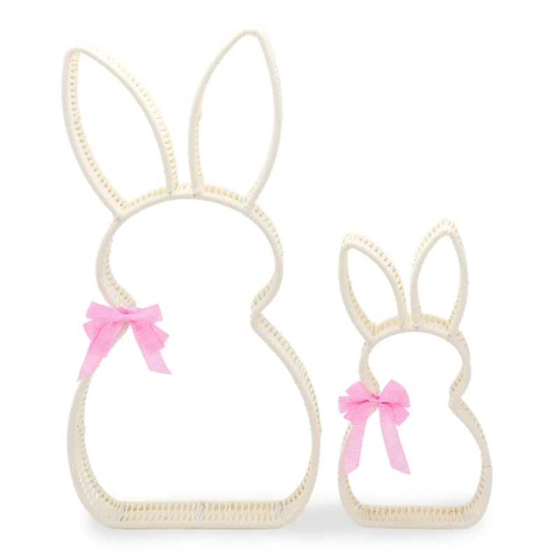 Rattan Bunnies Outdoor Statues, Set of 2
