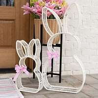 Rattan Bunnies Outdoor Statues, Set of 2