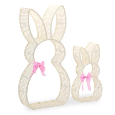 Rattan Bunnies Outdoor Statues, Set of 2